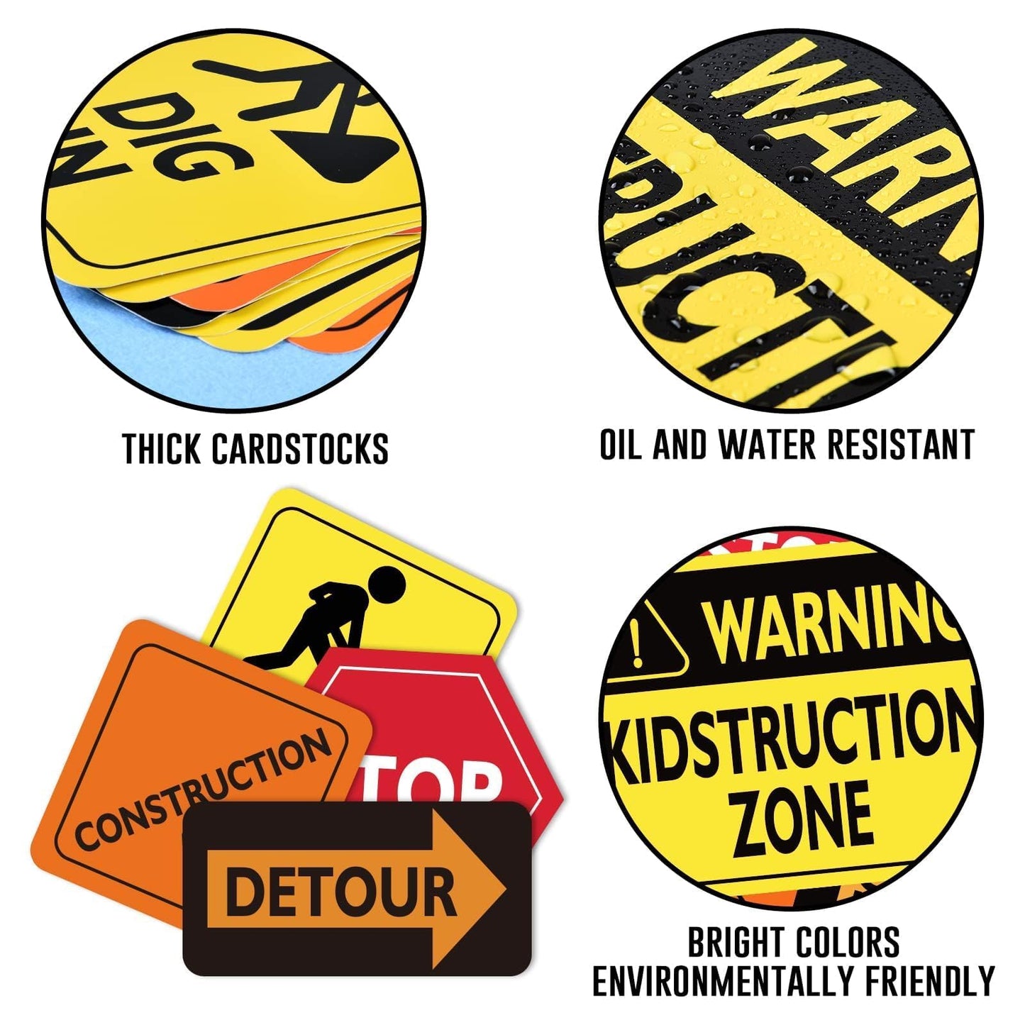 WERNNSAI 12PCS Construction Party Decorations Truck Wall Decor Road Signs