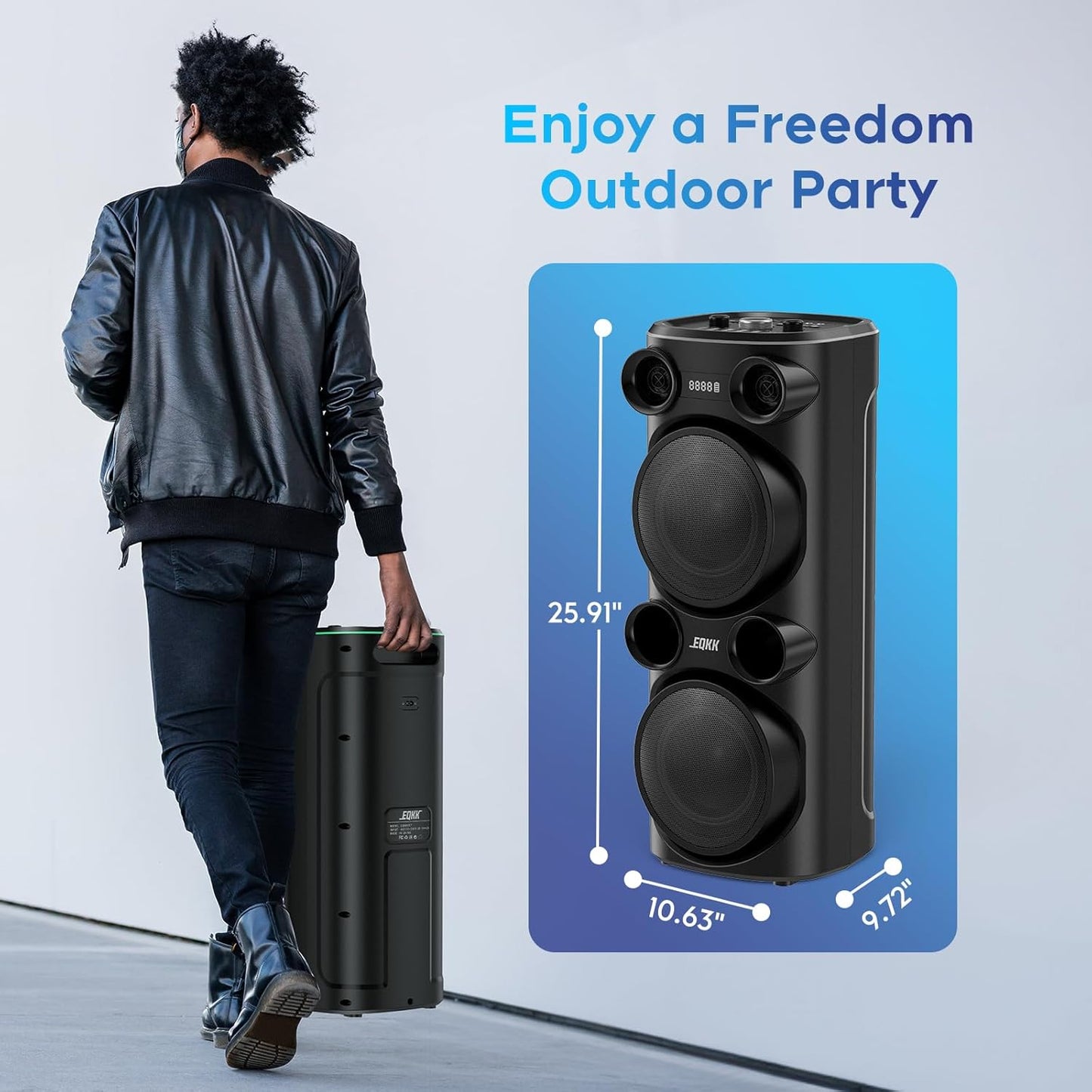 25.9''Karaoke Machine with 2 Wireless Microphones, 5.3 Speakers Bluetooth Speaker for Adults New Party Portable PA System Outdoor Bluetooth with 8” Woofer Wireless with Party Light(Recordable)
