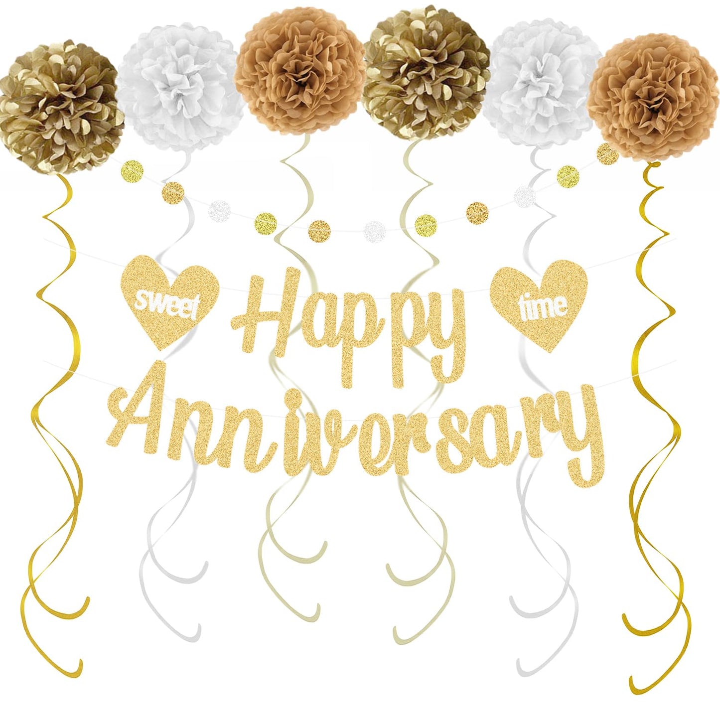 Happy Anniversary Decorations with Gold Happy Anniversary Banner, 18pcs
