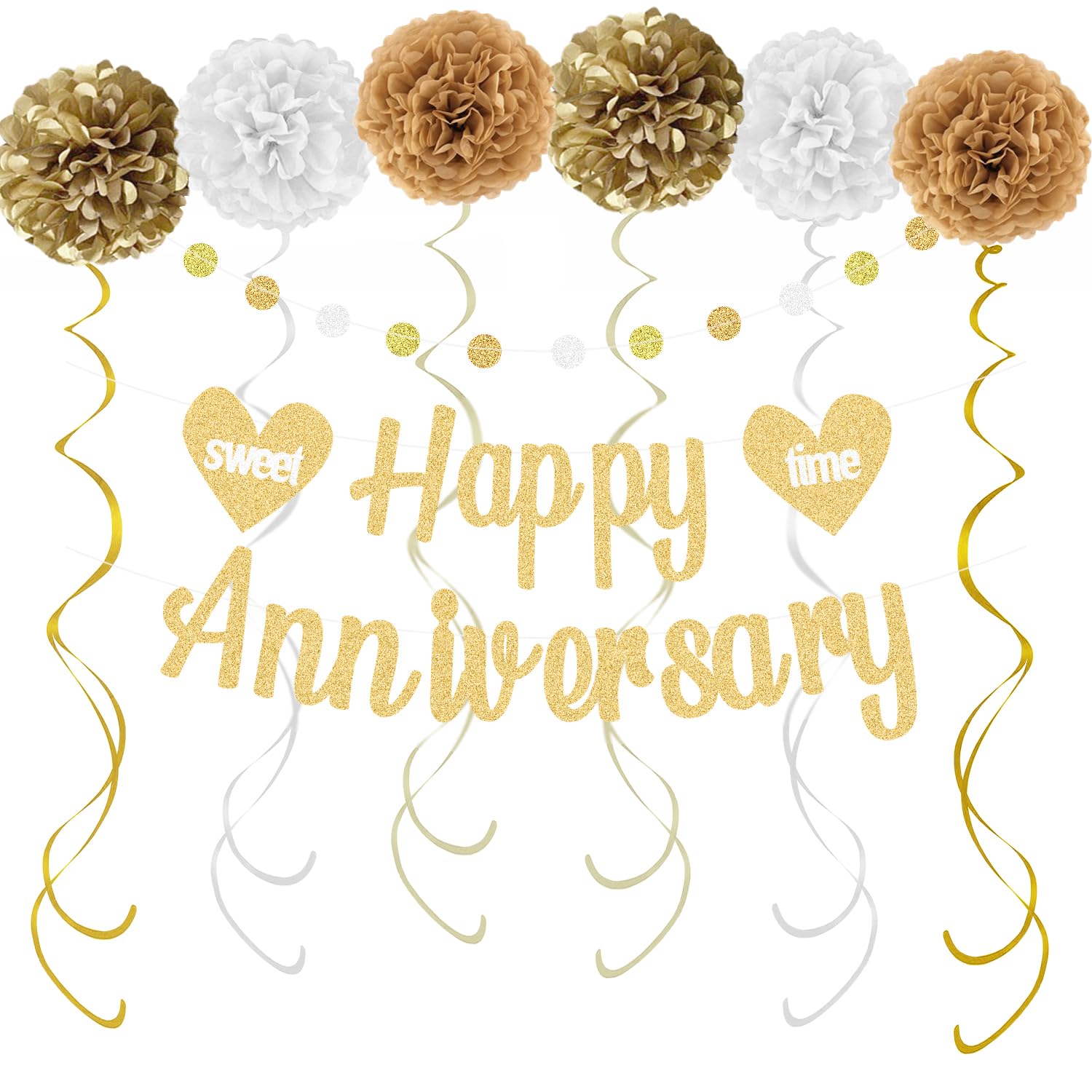 Happy Anniversary Decorations with Gold Happy Anniversary Banner, 18pcs