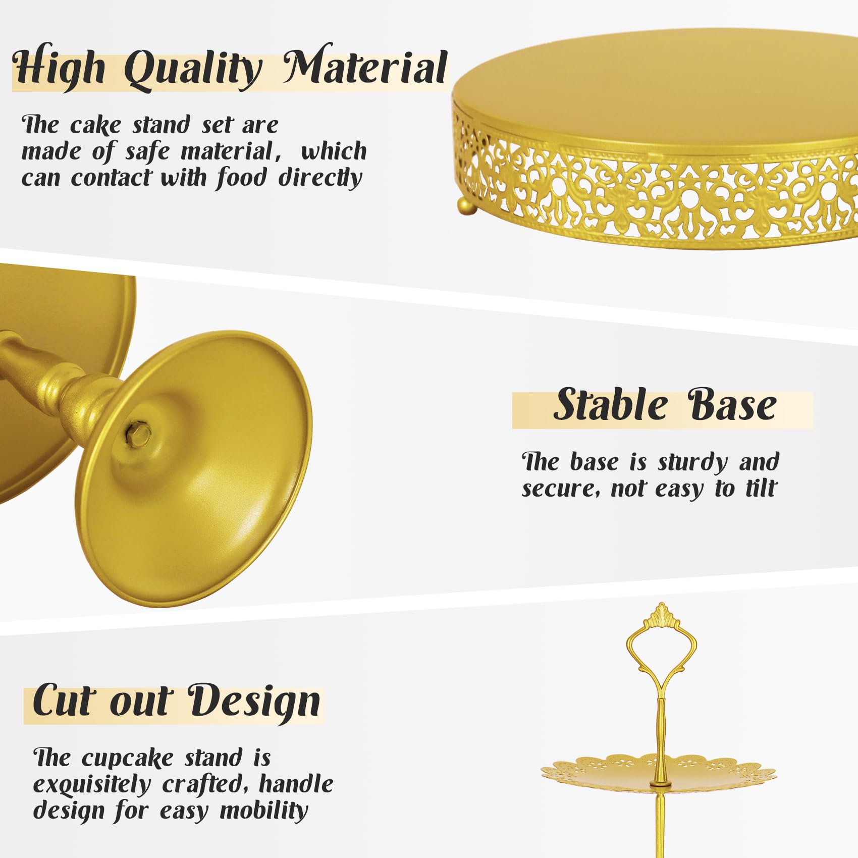 Fivenl 8 Pcs Cake Stand Gold Metal Dessert Table Display Set, 3-Tier Cupcake Stand, Cake Display