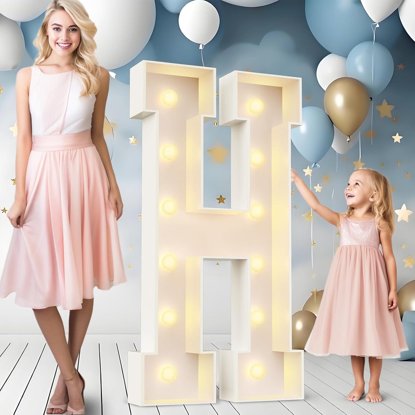 Ledido 4FT Marquee Light Up Letters Large Light Up Letters for Party Decoration, Marquee Letter for Birthday Graduation Baby Shower Wedding, Pre-Cut Foam Board Assembly Required Letter H