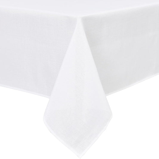 Hiasan Faux Linen Rectangle Tablecloth - Wrinkle and Stain Resistant Washable Table Cloth for Kitchen Dining Room Holiday Table Cover for Party Dinner, White, 52 x 70 Inch