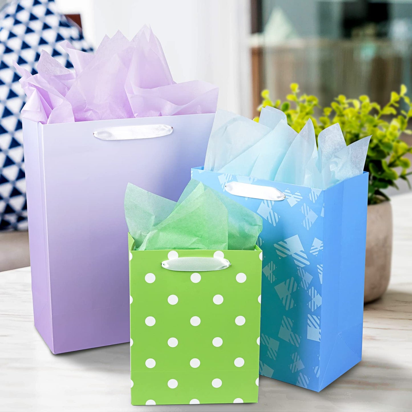 12 Pack Gift Bags Assorted Sizes and Designs, Gift Bags Bulk with Tissue Paper (5 Medium 8", 4