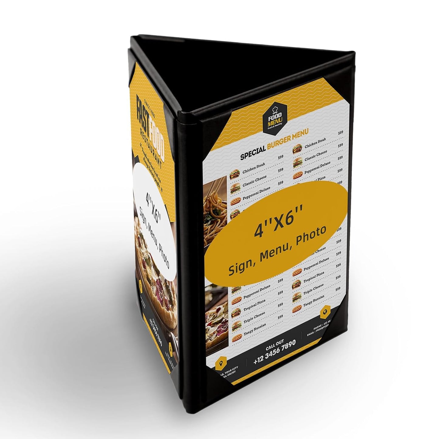 Menu Covers - Set of 10 Double-Sided Table Tent Cards for Restaurant, Dinner Party, and Bar Menus - Includes Bill Holder and Reserved Seating Signs - Easy to Clean and Foldable (10, 4"x6"Trifold)