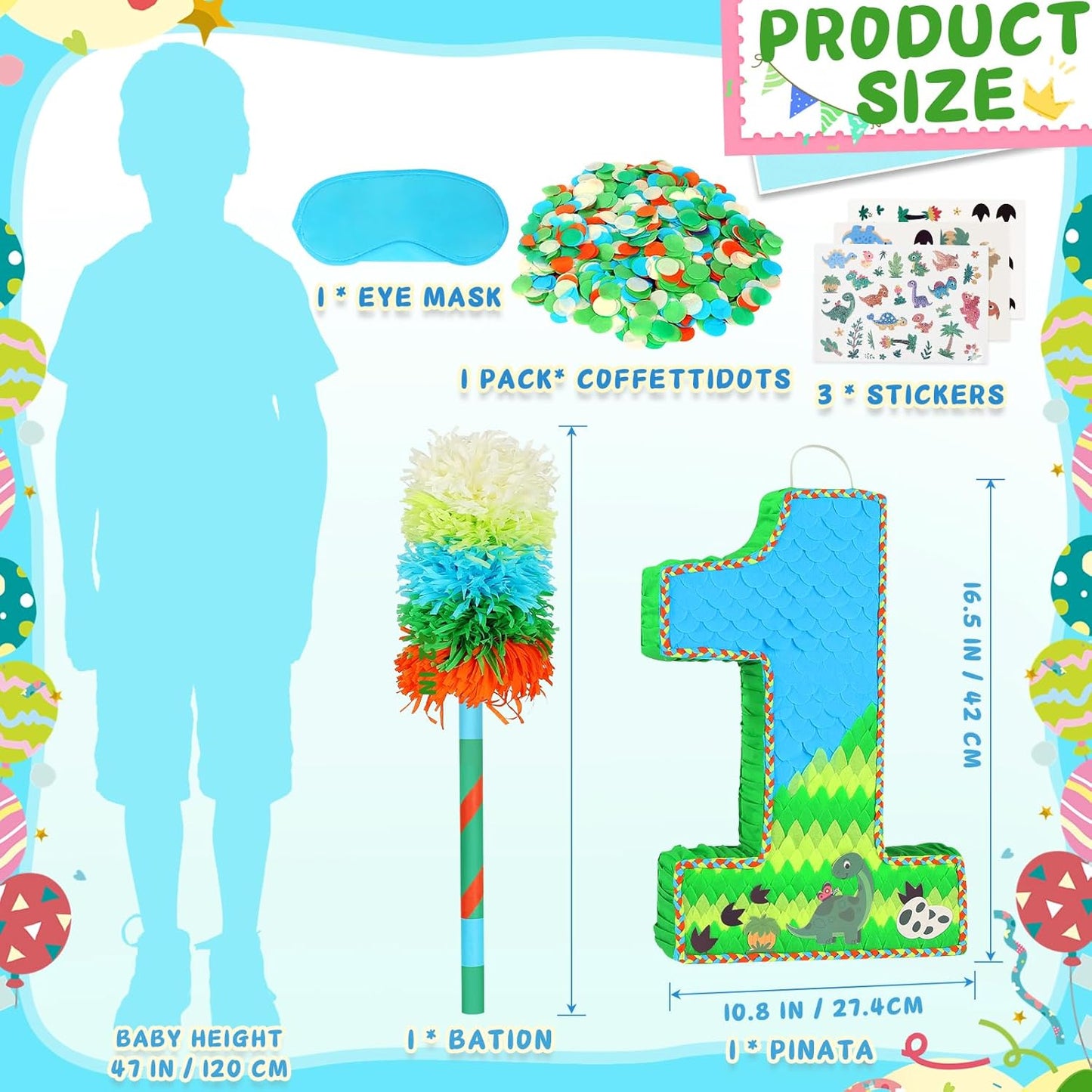 Number 1 Pinata for Birthday Party Decorations, Jungle Dinosaur Piñata Games Toy (1th)