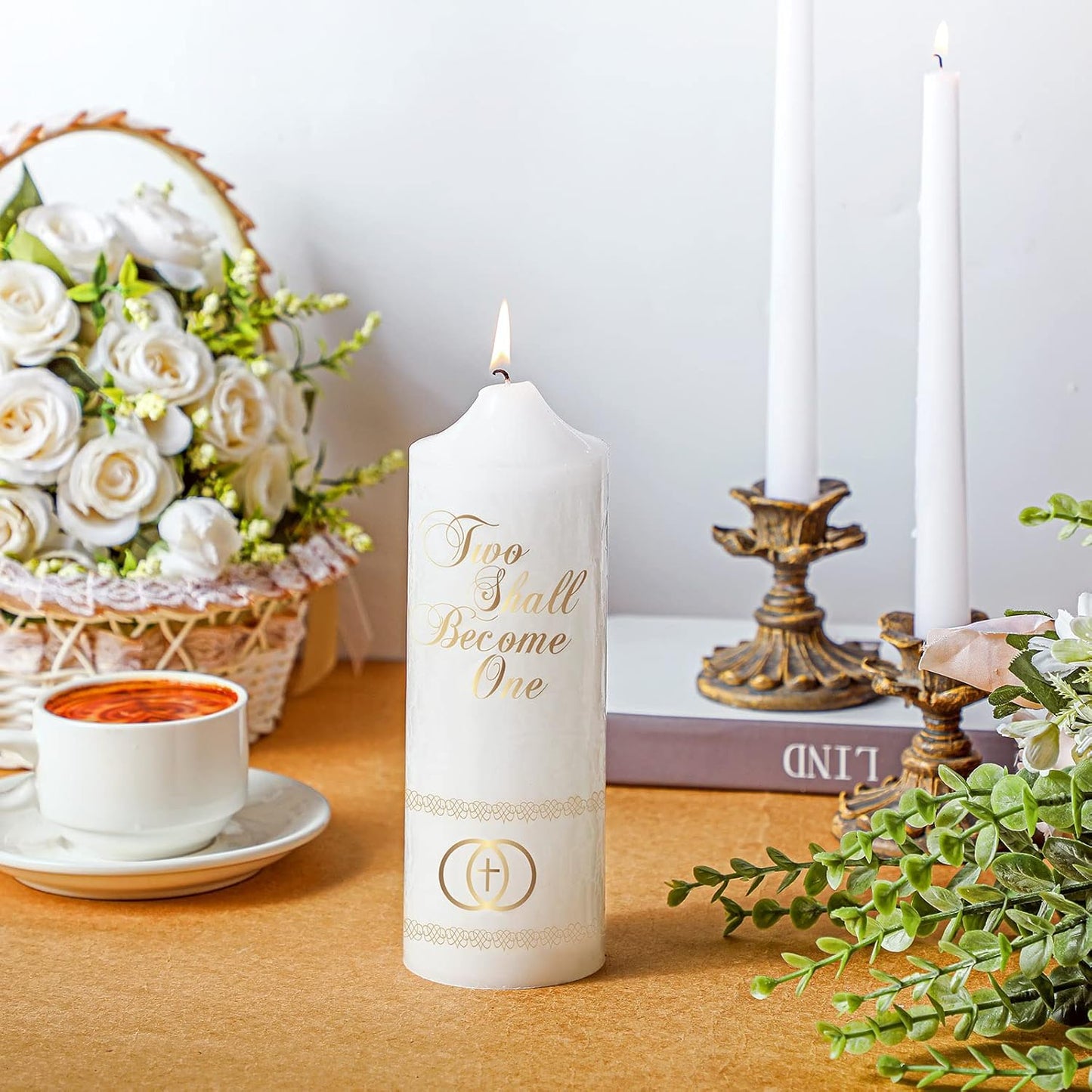 Frienda Unity Candles for Wedding Ceremony Set Wedding Unity Taper Candles Catholic Religious Ceremony Accessories(Cross)