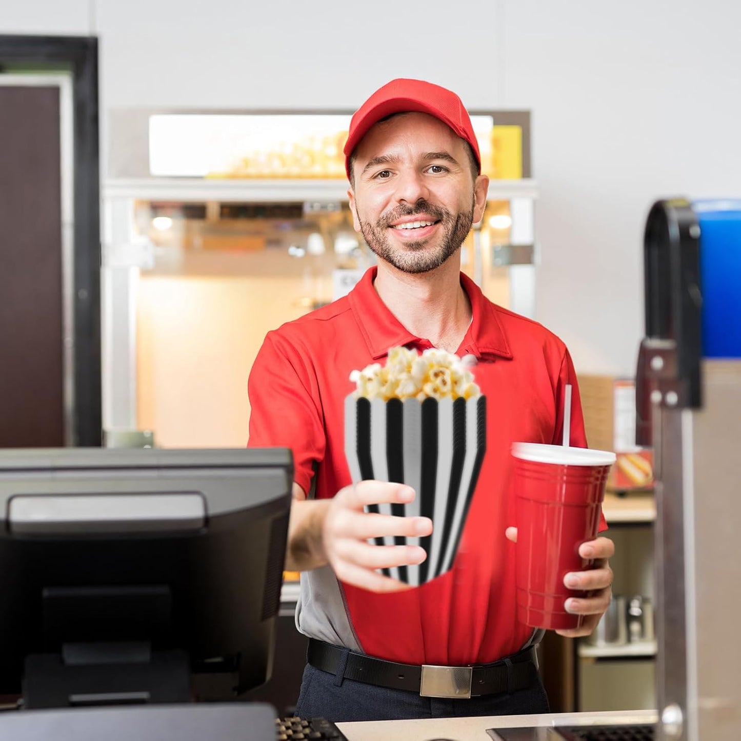 50 Pcs Popcorn Boxes Black and White Striped Cardboard Popcorn Container for Halloween Movie Nights Birthday Wedding(Black,White)