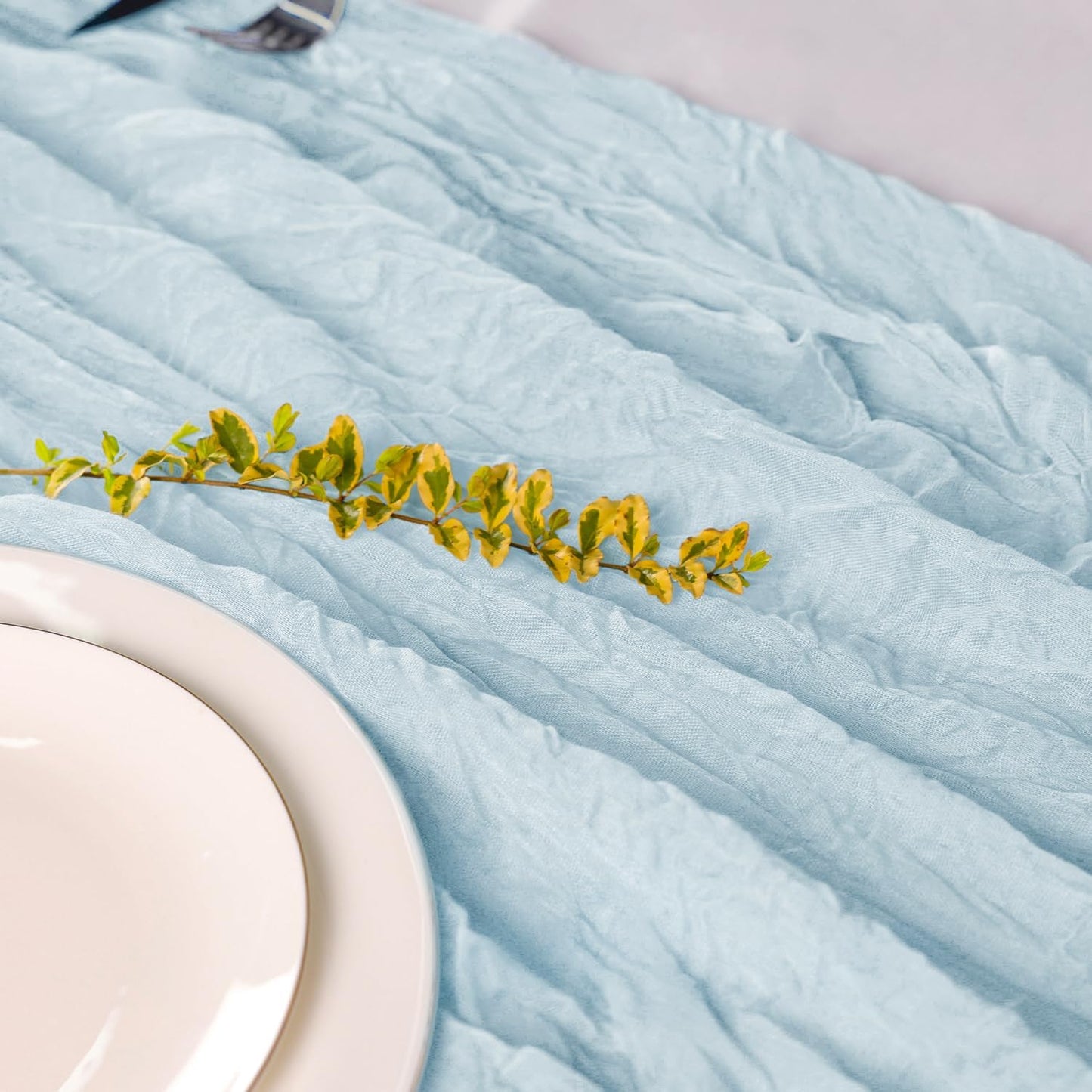 Hahuho Dusty Blue Cheesecloth Table Runner 10ft, Gauze Boho Rustic Table Runners for Wedding Birthday Party Baby Shower Decorations（1 Pack , 35x120 Inches）