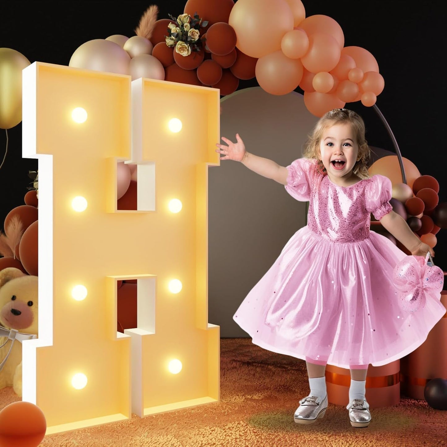 imprsv 3FT Block Marquee Letters Light Up Letters for Birthday Baby Shower Party Backdrop Decor, Large Light Up H for Wedding Decorations Engagement Party Decorations