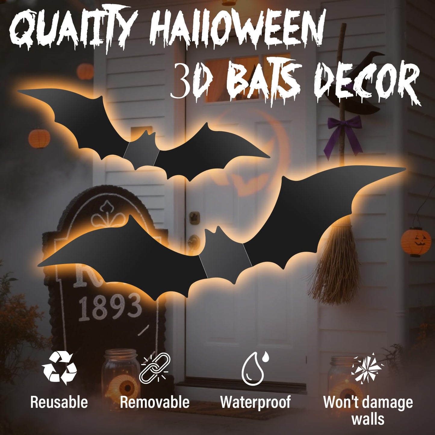 140Pcs Bats Halloween Decor, Real Scary Bat Stickers for Halloween Party