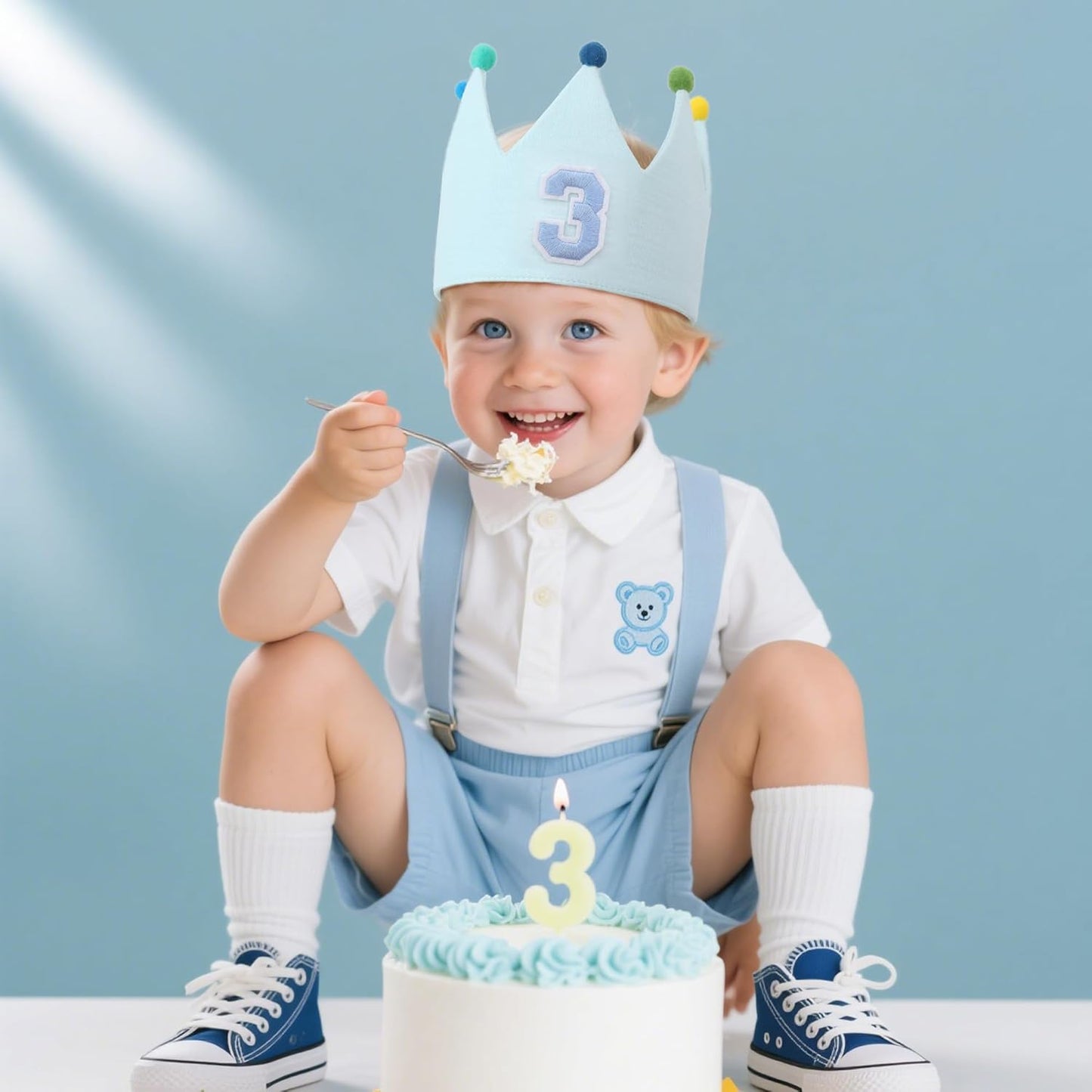 Muslin Crown Hat 1-3 Birthday For Baby Boy Girl Party Decoration Blue Pink Headband