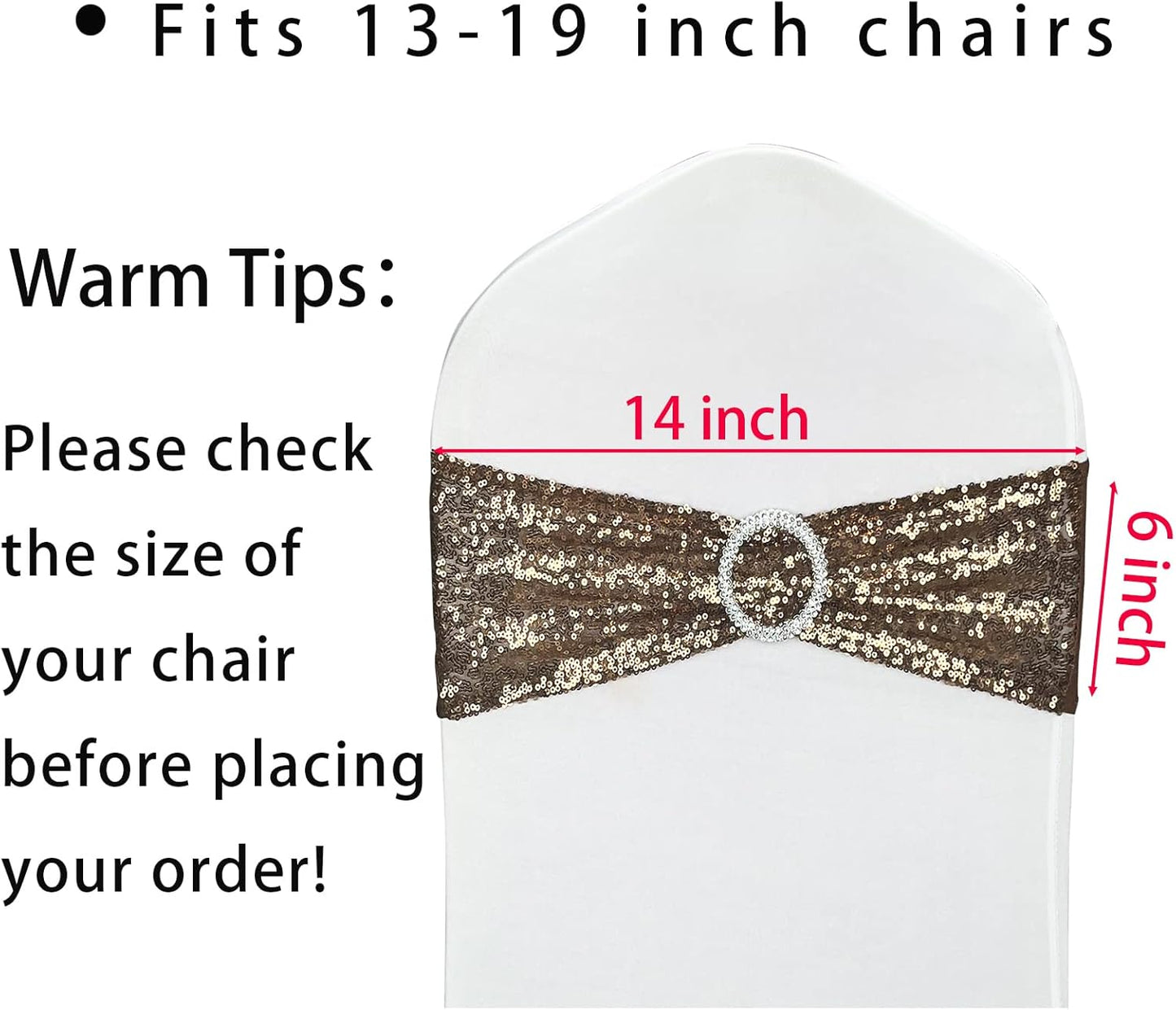 25 Pcs Chair Sashes Sequin Stretch Chair Bands Spandex Polyester Bows for Party Hotel Wedding Banquets Decoration - Coffee