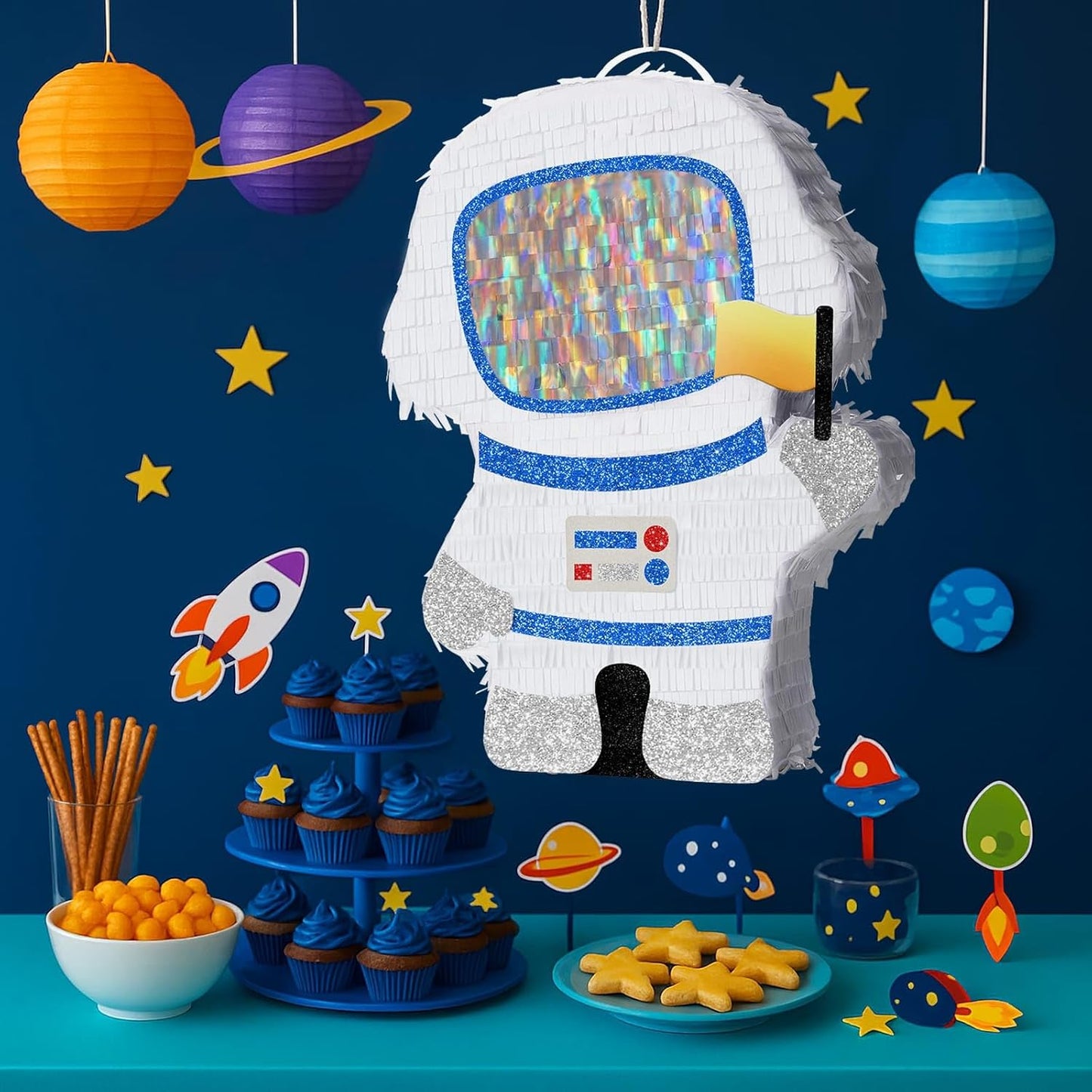 WERNNSAI Astronaut Piñata - Space Party Decorations Space Piñata Bundle with Blindfold and Bat Boy Birthday Decorations for Kids Family Birthday Games Supplies