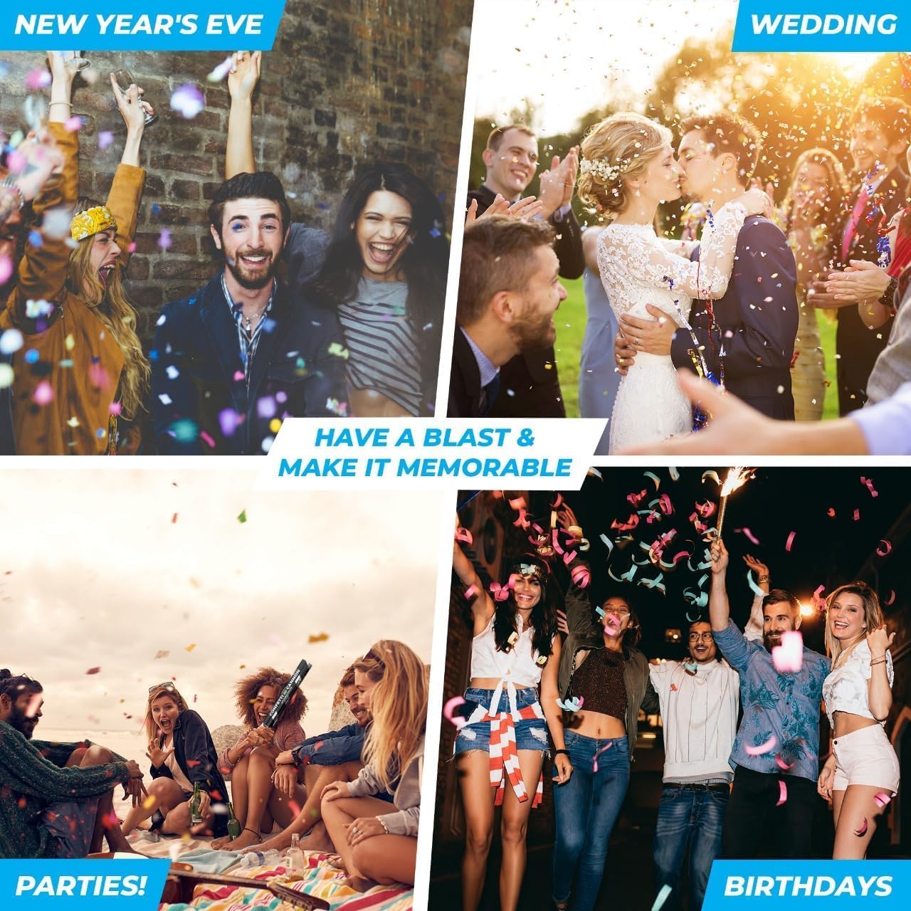 Confetti Cannon 16" XLarge Party Poppers Confetti Shooters, Biodegradable Confetti Cannons, Compressed Air Action, Loud Pop, Birthday, Wedding, New Year (12 Pack Multicolor Streamer Popper)