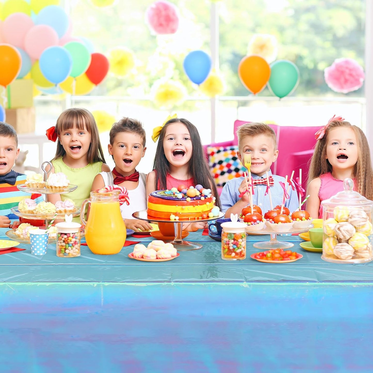 FunnyPars 1 Pack Iridescent Blue Plastic Tablecloth,Shiny Blue Disposable Laser Rectangle Table Covers,Blue Holographic Foil Tablecloth Party Decorations for Birthday,40x108''