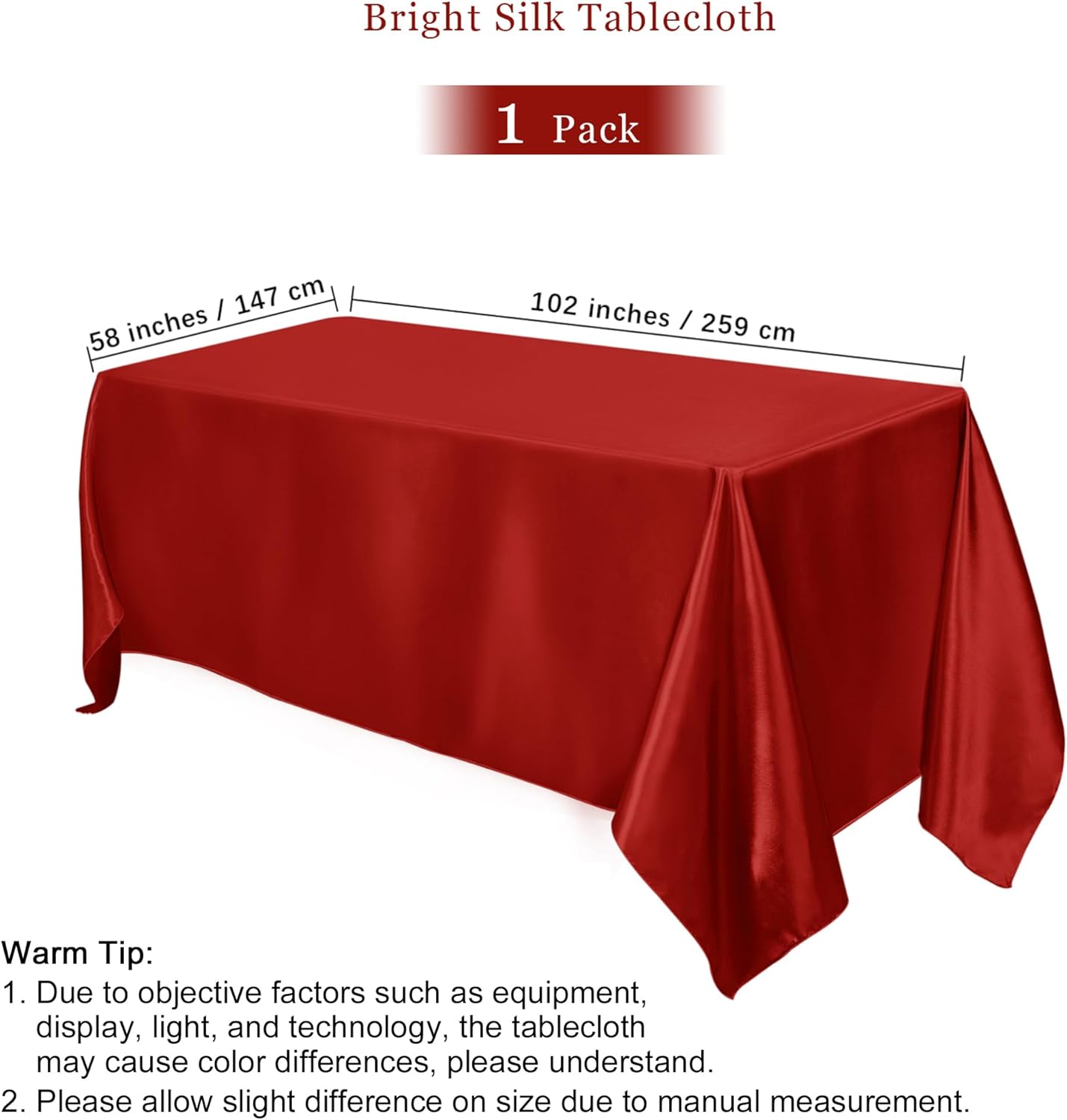 TURSTIN 1 Pack Burgundy Satin Tablecloth 102 x 58 Inch Overlay Satin Table Cover Rectangle Bright Silk Tablecloth Smooth Fabric Table Decoration for Wedding Banquet Party Events