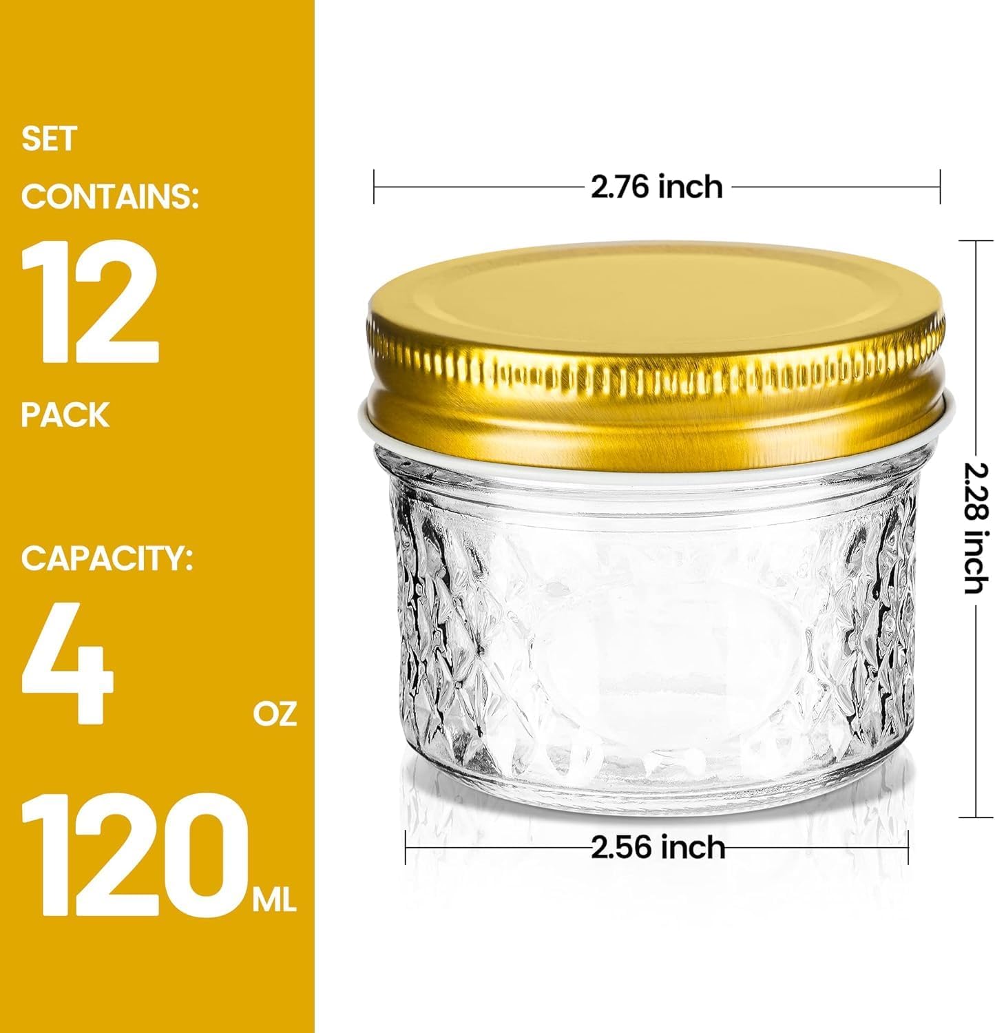 asika Mini Mason Jars, 4 oz Mason Jars With Lids,12 PACK Small Glass Jars Ideal for Food Storage, Jam, Spice,Candle,Honey,Wedding Favors