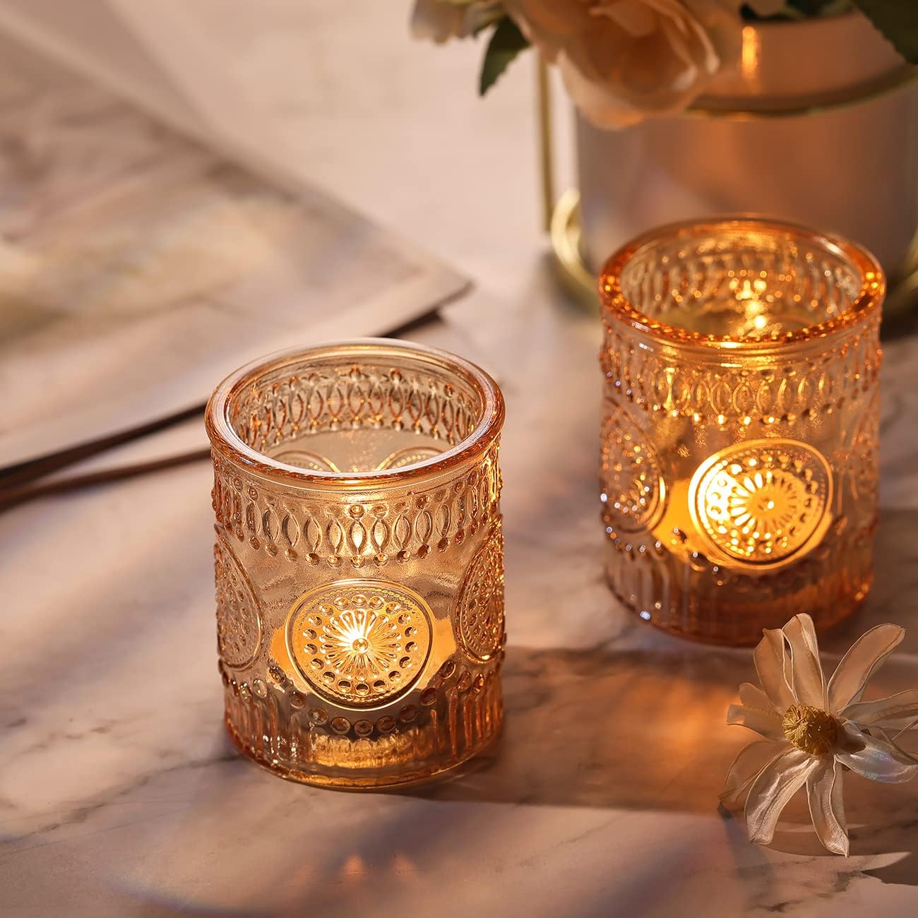DARJEN Gold Votive Candle Holders Set of 36- Glass Candle Holders Bulk for Table Centerpiece, Tea Lights Candle Holders for Wedding Shower, Party, Home Decor