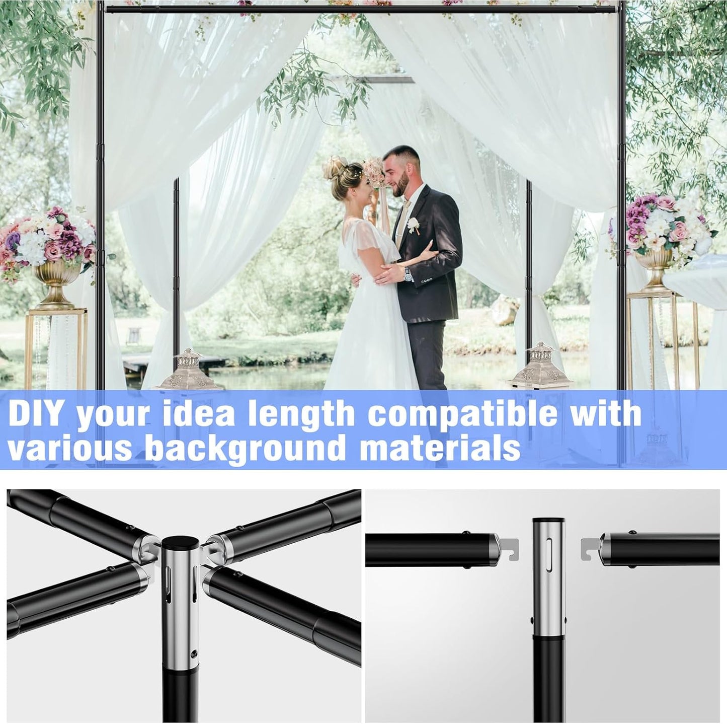 Pipe and Drape Backdrop Stand 10FT x 8FT, Adjustable Backdrop Stand Heavy Duty, Background Stand, Backdrop Stand for Parties, Photography, Wedding, Birthday Decoration (10ft x 8ft)