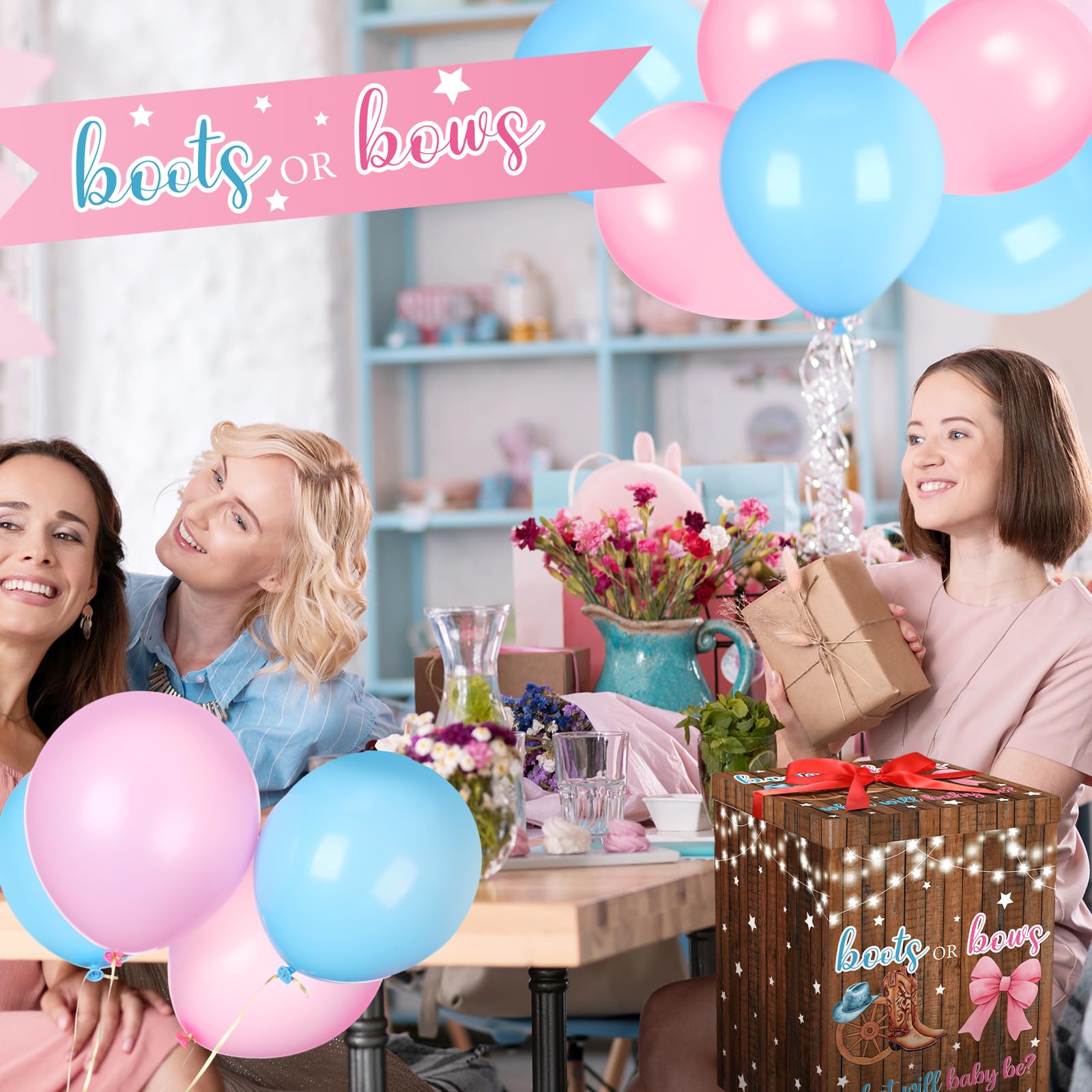 Hungdao Gender Reveal Balloon Box with Ribbon and 10 Pink and Blue Balloons Gender Reveal Games He