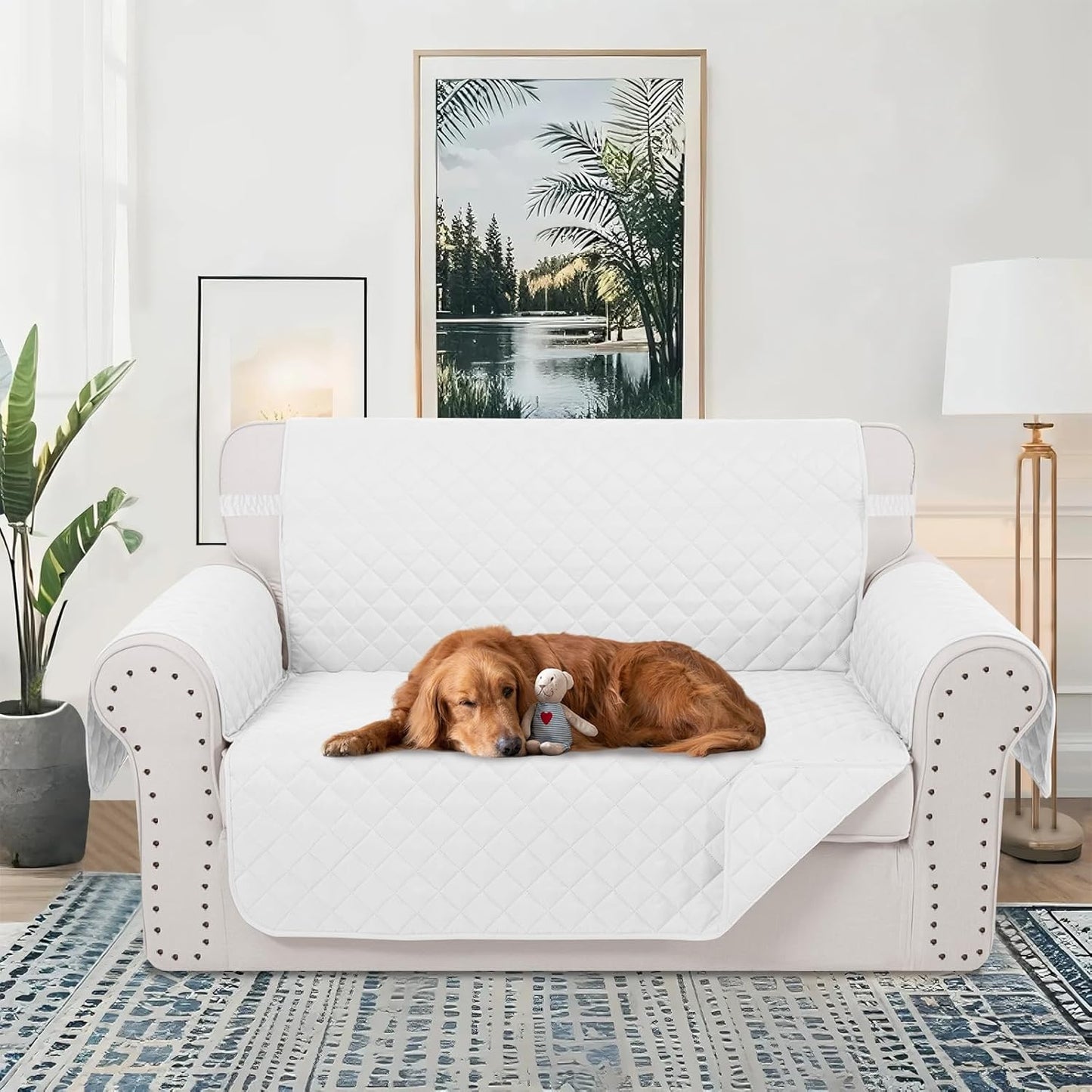 Reversible Loveseat Sofa Covers Couch Cover Furniture Protector(Loveseat Small,White/White)