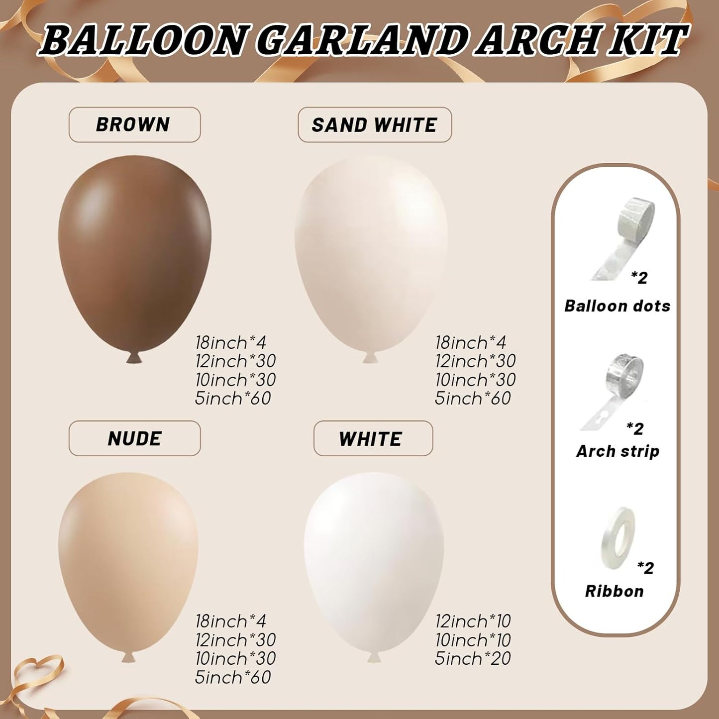 412Pcs Netural Balloon Garland Arch Kit, 5 10 12 18inch Brown Balloon Garland Arch Kit for Birthday Teddy Bear Baby Shower Neutral Party Decoration