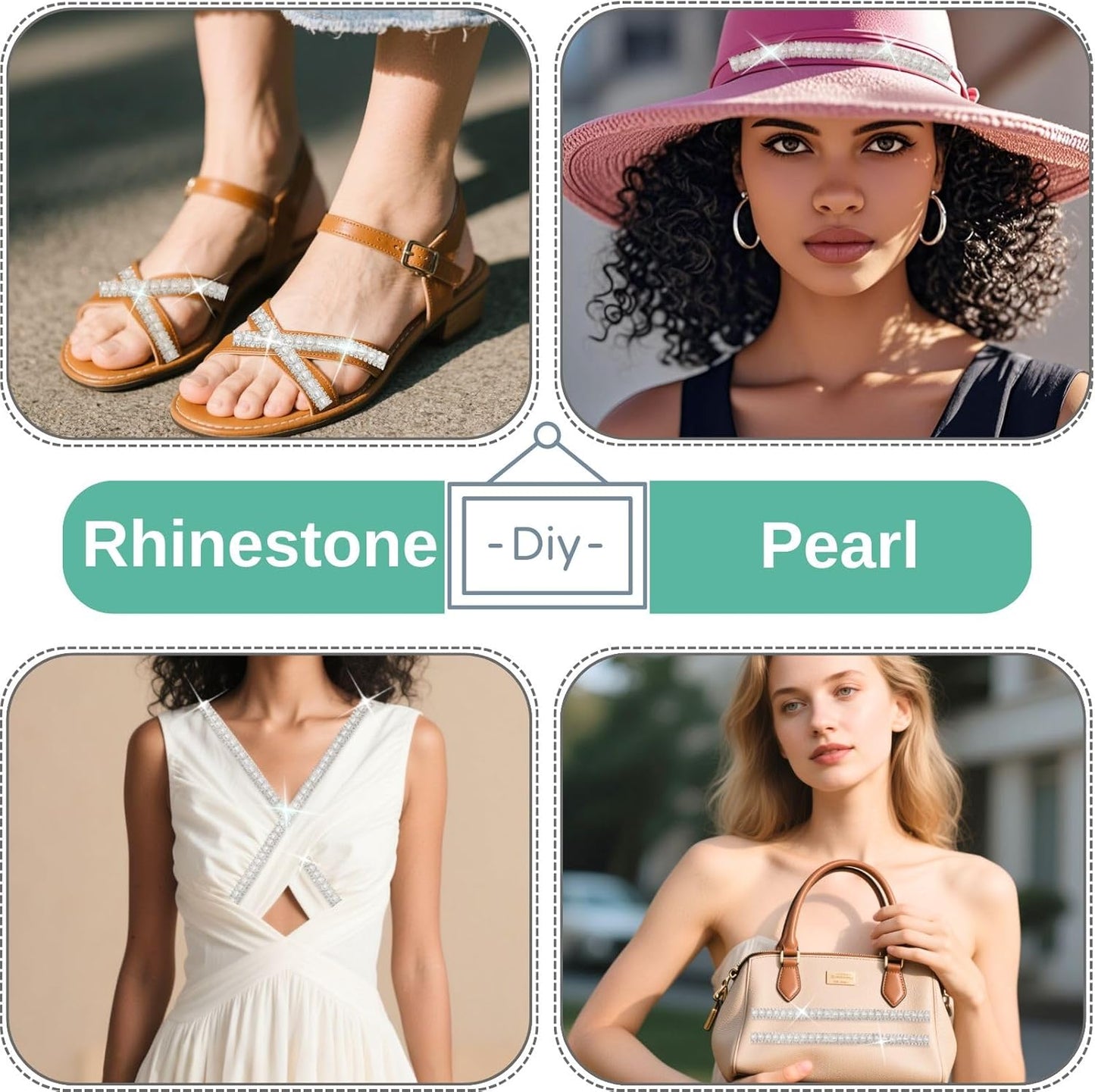 PEARLY JUN 1 Yard Pearl Rhinestone Trim Chain Silver Crystal Fringe Diamond Applique Ribbon String Tassel Strip (Silver-150, 2 Yards)