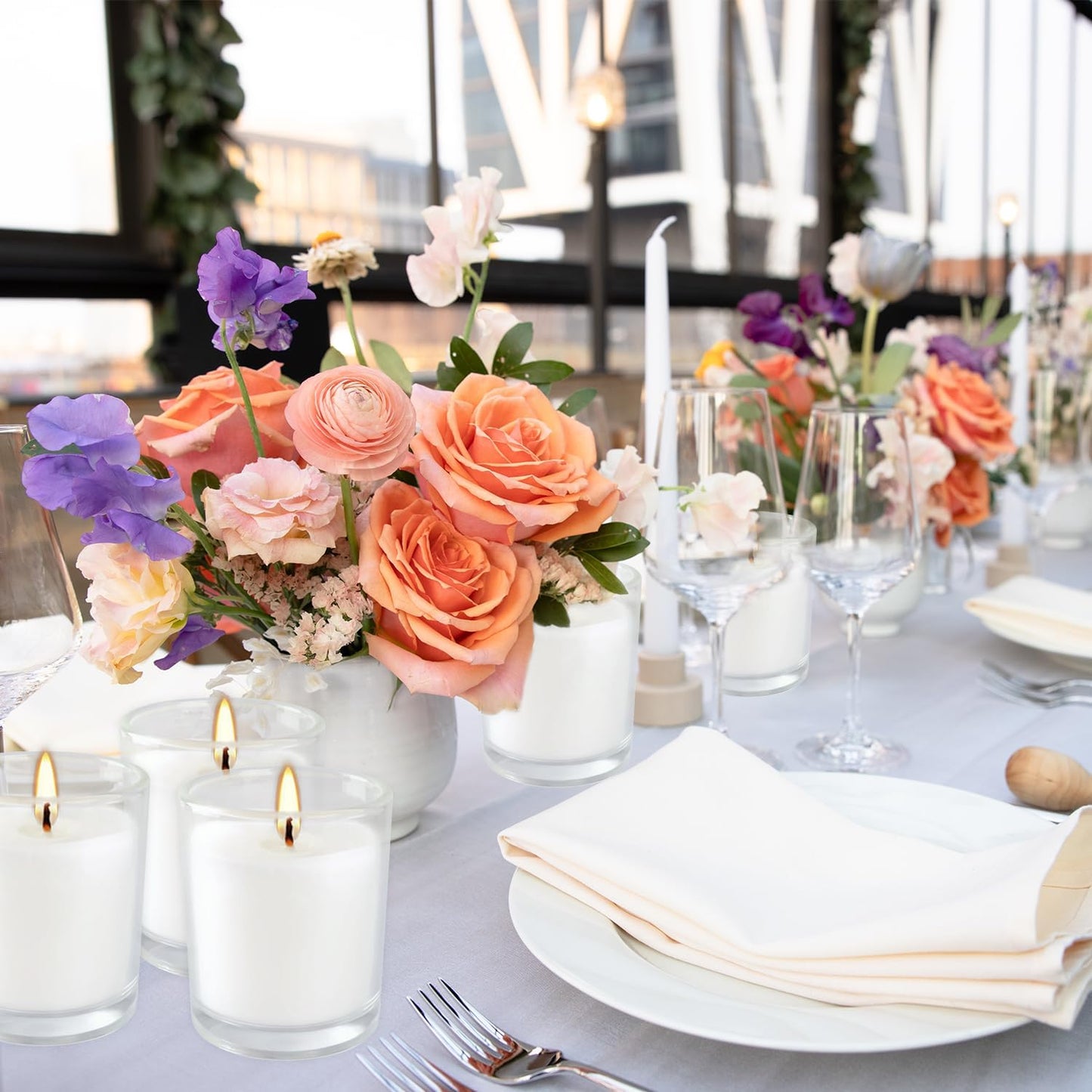 48 Pack White Unscented Clear Glass Filled Votive Candles. Hand Poured Wax Candle Ideal Gifts for Aromatherapy Spa Weddings Birthdays Holidays Party (White)