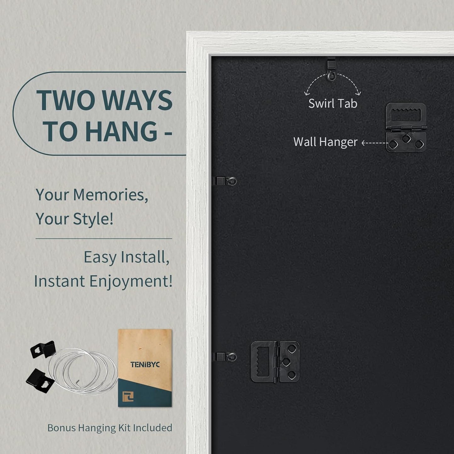 18x24 Poster Frame 3 Pack - White Woodgrain, Solid Wood Gallery Picture Frame - Wall Hanging