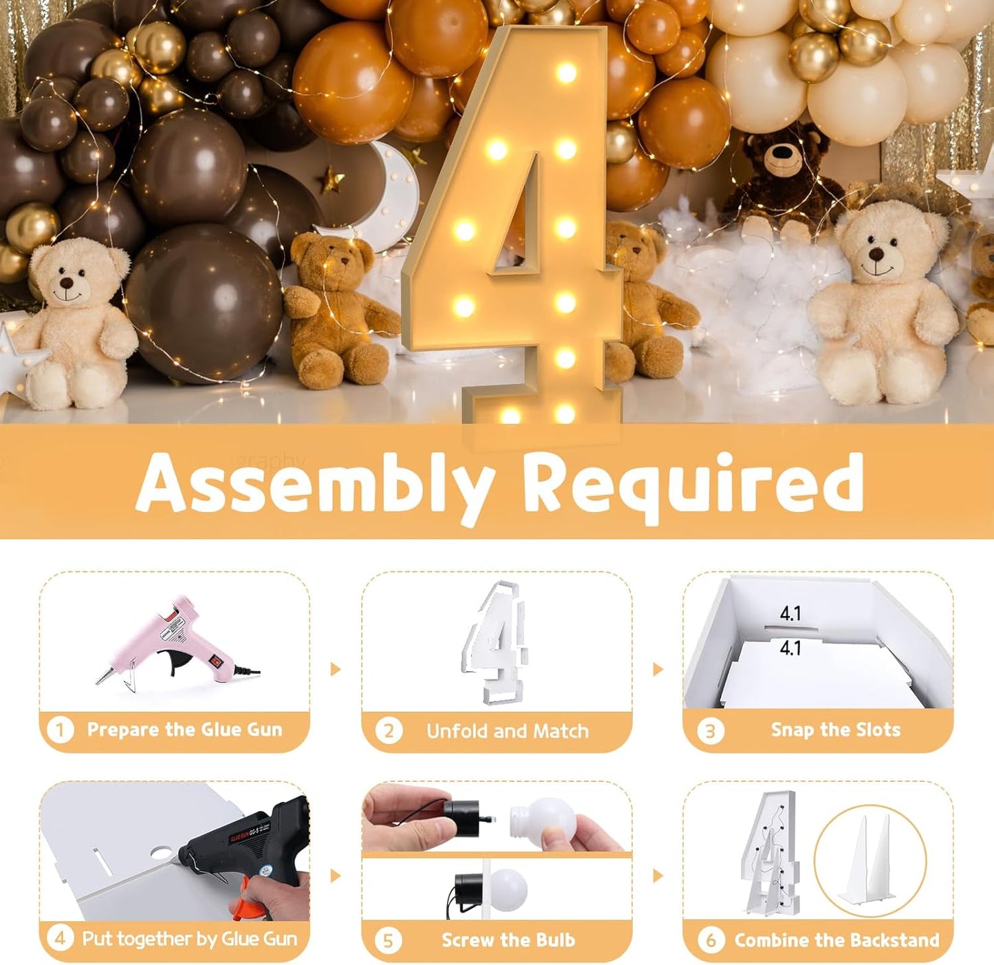 imprsv 4FT Marquee Numbers,DIY Light Up Numbers for 40th Birthday Decorations, Party Party Decorations,Anniversary Party Decor,Mosaic Number for Balloons Number 4,Pre-Cut Foam Board Kit