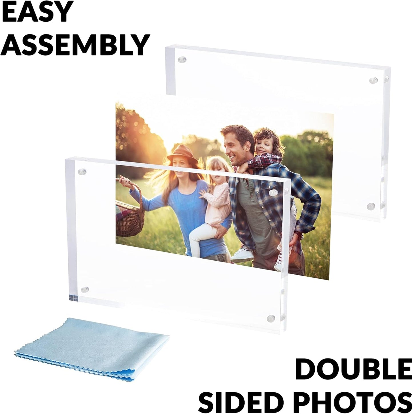 SimbaLux Magnetic Acrylic Picture Photo Frame 4x6 inches (3 Pack), Clear Glass Like, Double Sided Frameless Desktop Floating Display, Free Standing, Easy to Change