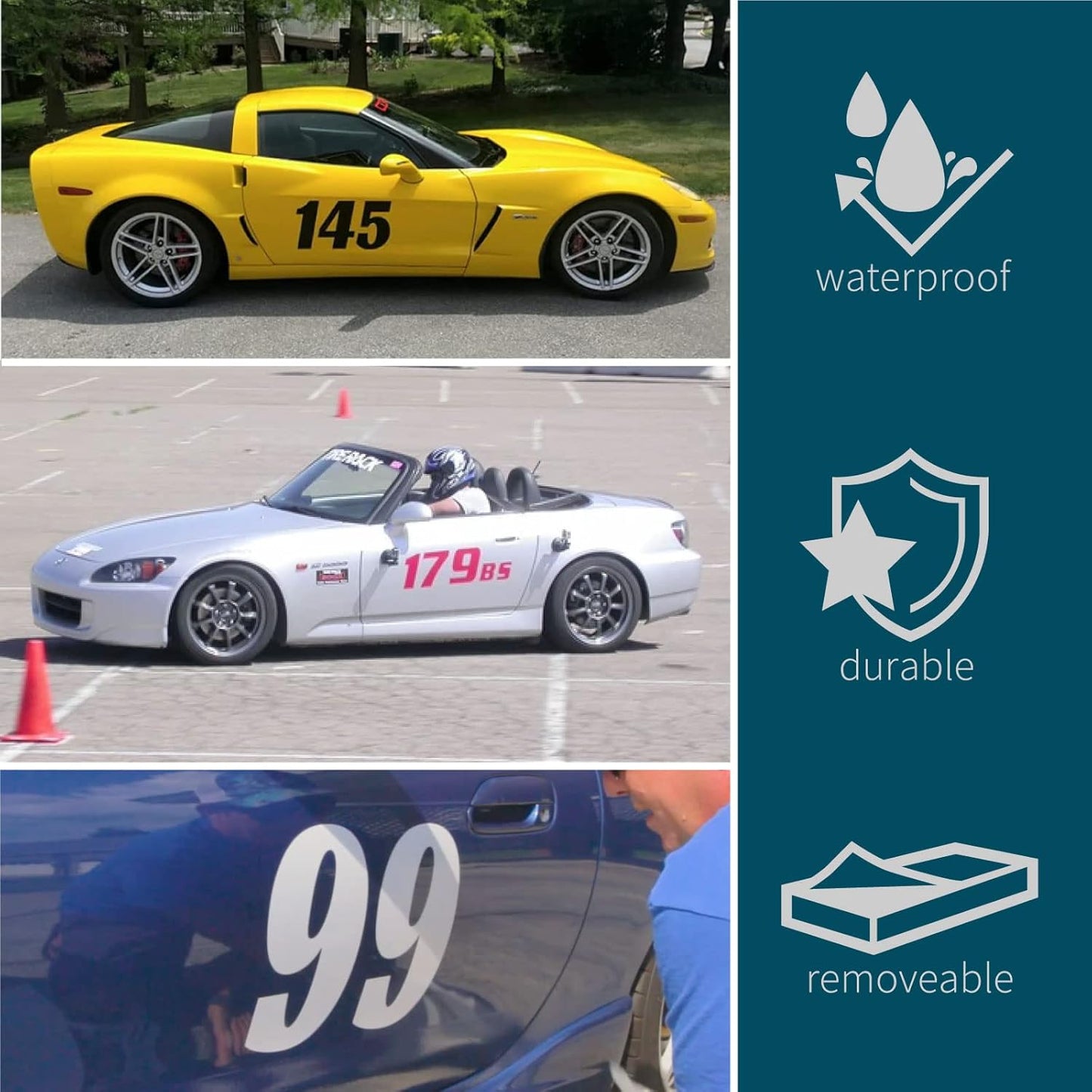 Fairwinds Designs Custom Race Car Number Decals | Set of 3 Heavy Duty Vinyl Stickers | Choose Size in Inches | Numbers for Cars Truck Motorcycle Jet Ski Boat | Racing Autocross Pro (Black, Medium)