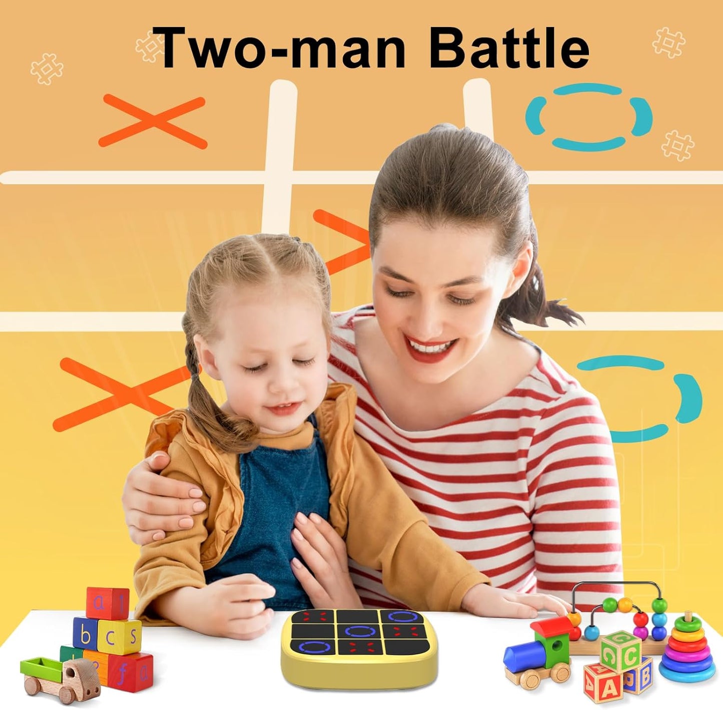 Tic-Tac-Toe Bolt Game, 4-in-1 Handheld Puzzle Games Console, Electronic Tic-Tac-Toe Game for Educational and Memory Growth, Portable Travel Games for Car Ride, Board Games for Kids and Adults (Yellow)