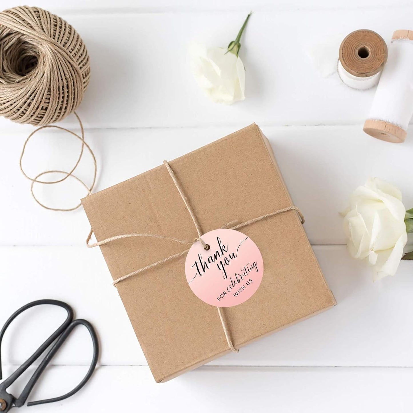 Andaz Press Blush Pink Rose Elegant Party Collection, Round Circle Tags, Thank You for Celebrating with US, 24-Pack, Favors Decor