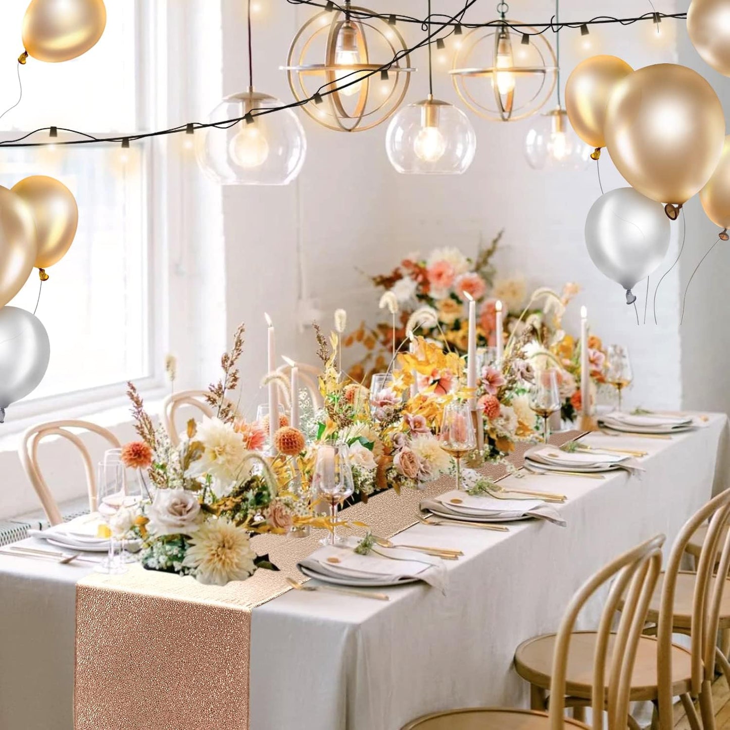 Fitable Sequin Rose Gold Table Runners, Pack of 6-12 x 108 Inch - Sparkle and Glitter Fabric Table Decorations for Event Party, Birthday, Dining