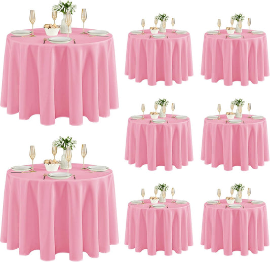 Fitable 8 Pack Round Tablecloths: Stain Resistant Wrinkle Free Circle Table Clothes, Washable Reusable Polyester Table Covers for Wedding Party Birthday Banquet Reception(Pink, 120 Inch)