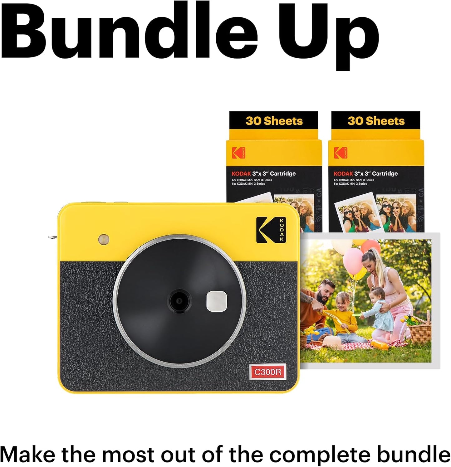 KODAK Mini Shot 2 Retro 4PASS 2-in-1 Instant Camera and Photo Printer (2.1x3.4 inches) + 8 Sheets, Yellow