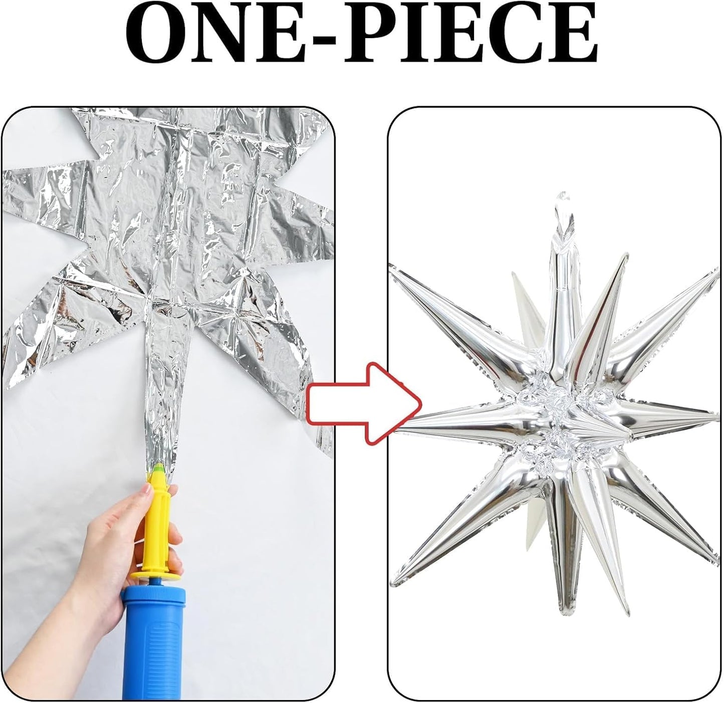 Blue Silver Star Balloons 12pcs, 27/22 Inch Foil Star Explosion Balloons, Large Spike Mylar Cone Balloon, Fireworks Shape Balloon for Men Boys Birthday Space Theme Party Backdrop
