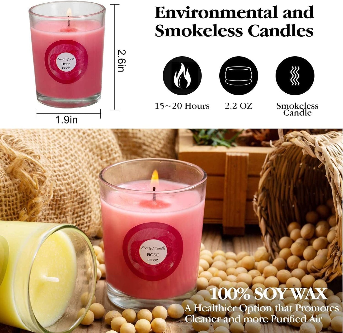 Scented Candles, Jasmine, Rose, Vanilla, Bergamot, fig, Lavender, Lemon, Spring,Strawberry, Rosemary, Aromatherapy Candles,Soy Wax Glass Jar Candle - 20 Pack