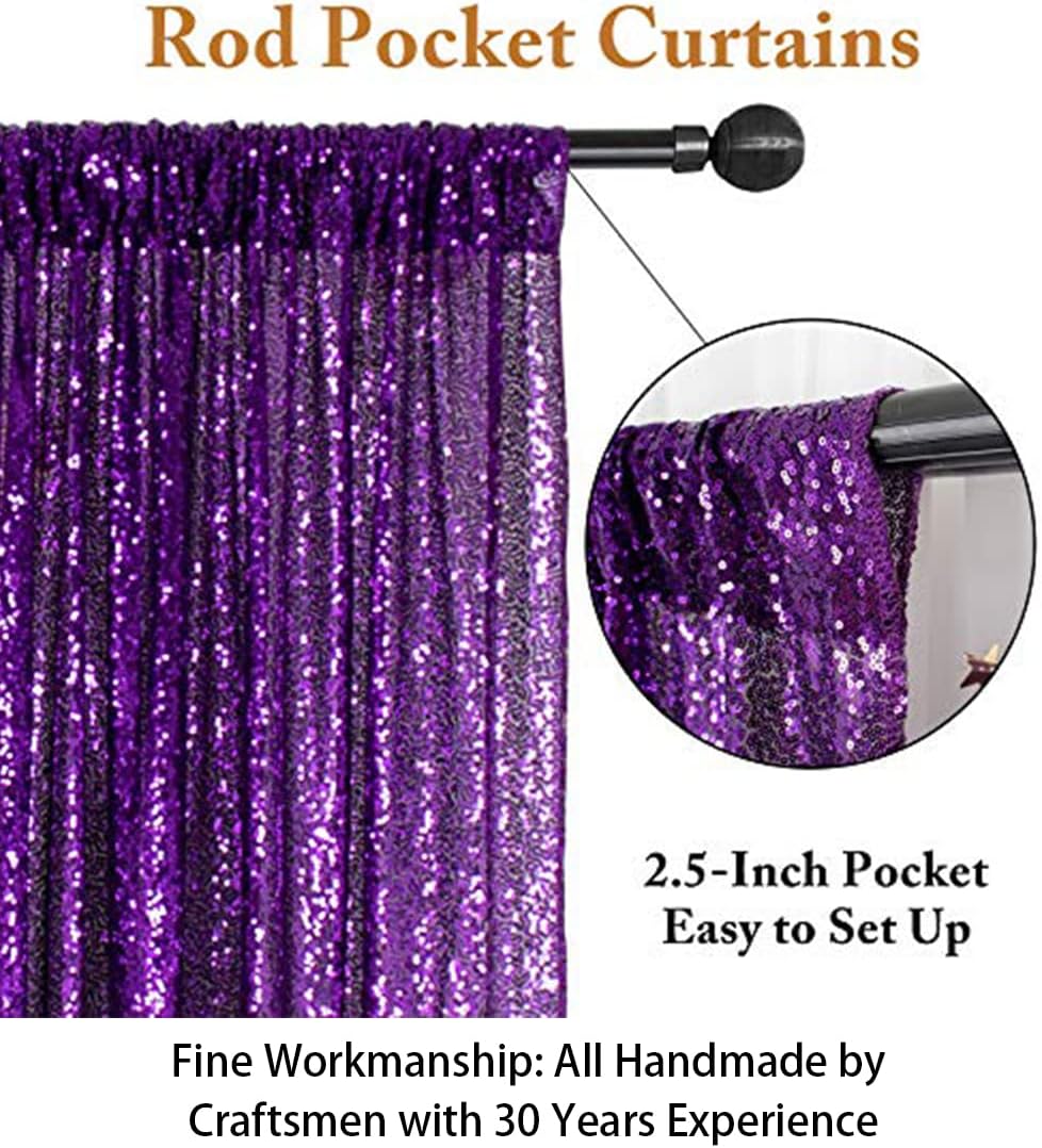 ShinyBeauty Sequin Curtains 2 Panels Purple 2FTx8FT Sequin Photo Backdrop Royal Purple Sequin Backdrop Curtain Pack of 2 Shimmer Fabric Backdrop Party Photographic Studio Photo Backgrounds