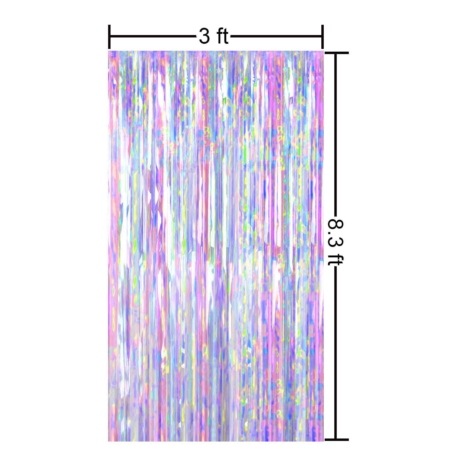 FECEDY 2pcs 3ft x 8.3ft Shiny Corlorful Metallic Tinsel Foil Fringe Curtains Photo Booth Props for