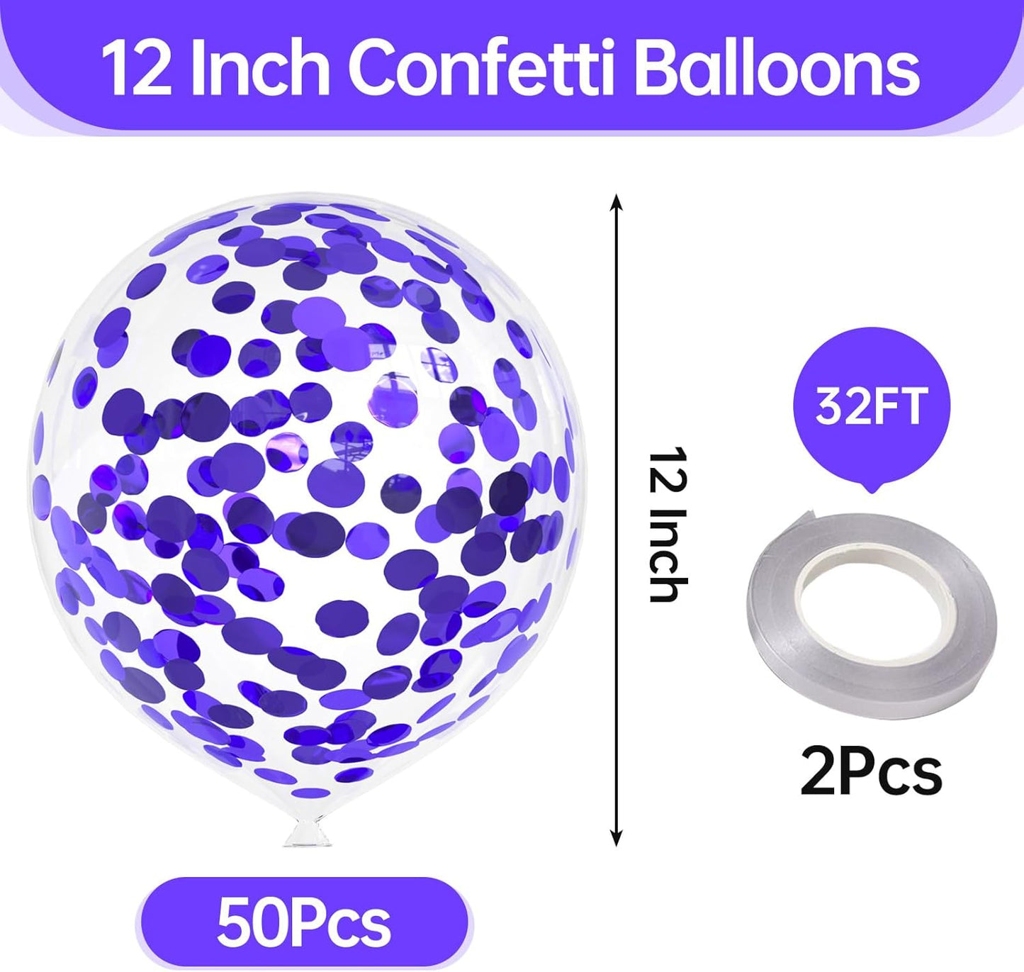 50pcs Purple Foil Confetti Balloons,12 inch Latex Balloon with Purple Confetti Inside for Birthday Family Party Wedding Party Baby Shower Decoration Supplies