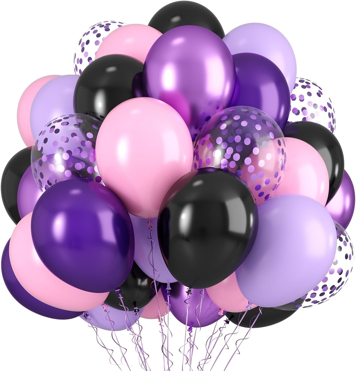 Purple Pink Black Balloons, 12 Inch Pink Black Macaron Dark Metallic Purple Confetti Balloons for Girls Wedding Bridal Shower Baby Shower Birthday Halloween Party Decorations