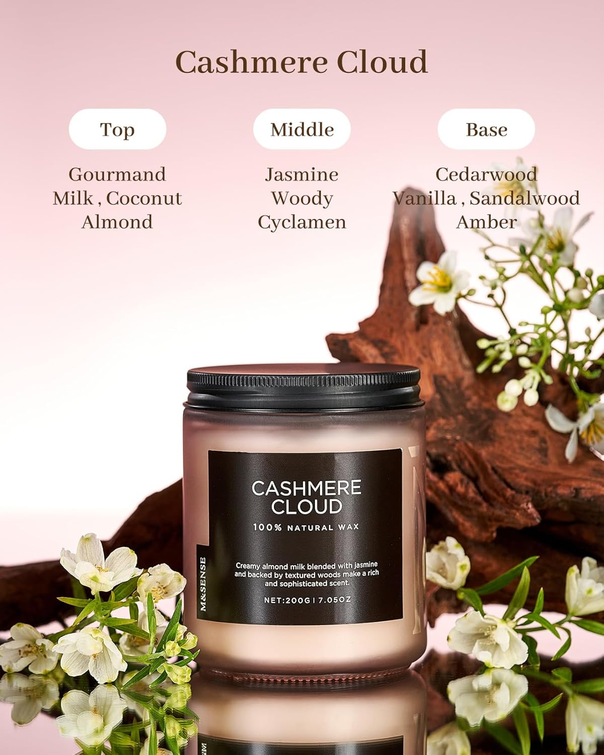 M&SENSE Creamy Almond Milk Scented Candles, Organic Natural Soy Wax Clean Non Toixc 7.05oz 50 Hour Slow Burning Candle for Bedroom Kitchen Home Decor, Housewarming Gifts for Women Men