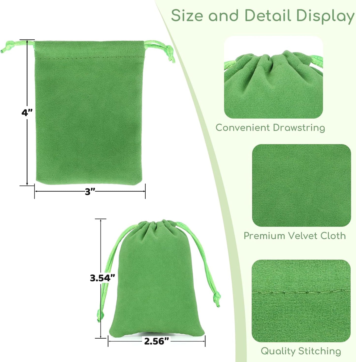 Velvet Drawstring Jewelry Bag, 50Pcs Green Coin Pouch, 3x4 Dice Bag, Or Wrapping Halloween Party Favors, Small Jewelry, Small Bussiness, Palm Crosses, Necklaces, Bracelet