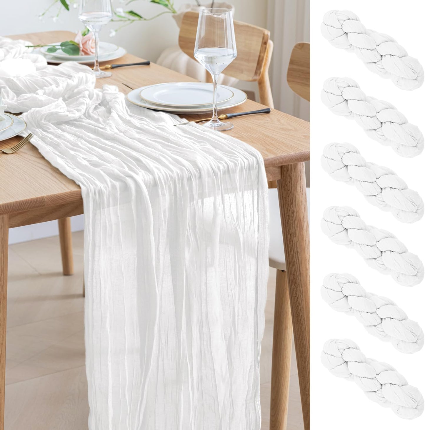 Asee'm 6pcs Cheesecloth Table Runner 120 Inches Long Ivory Boho Gauze Cheese Cloth Runner 10FT Rustic Sheer Table Runners for Christmas Wedding Party Baby Shower Spring Easter Decoration