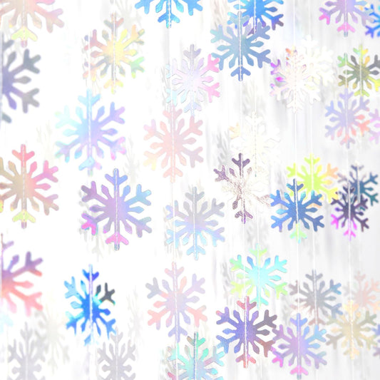 Snowflake-Snow Iridescent-Holographic Christmas Party-Decoration Garland - 52ft Winter Wonderland Frozen Ornaments Hanging Paper Streamers,New Years Birthday Baby Shower Dance Ceiling Decor Hugfond