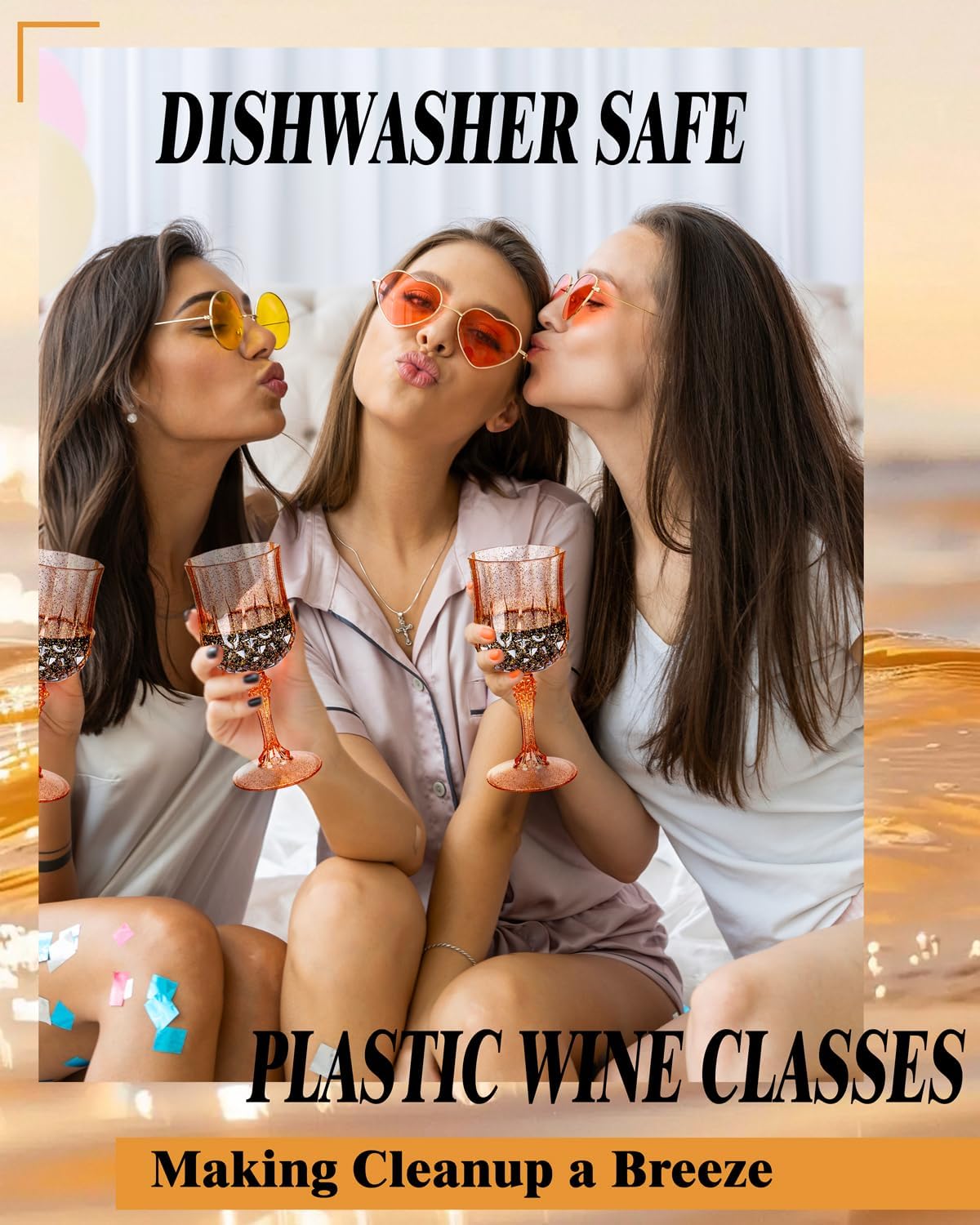 Ciaell 24PCS Rose Gold with Glitter Plastic Wine Glasses - 7 Oz Vintage Drinking Glasses with Rose Gold Glitter - Disposable Water Goblets Set for Party Wedding, Bar, Wine, Beer & Thanksgiving