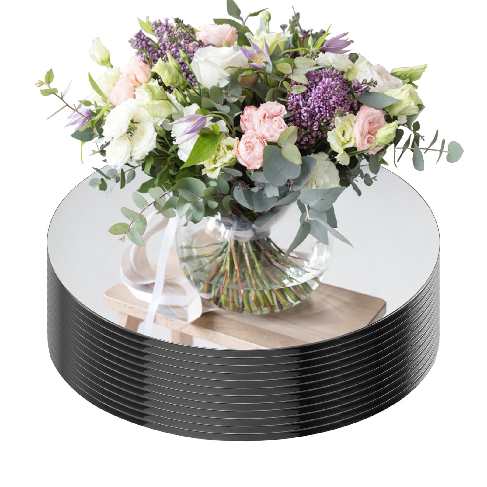 Seelenruhe 12" Round Mirrors for Centerpieces for Tables, Round Mirrors Trays Plates for